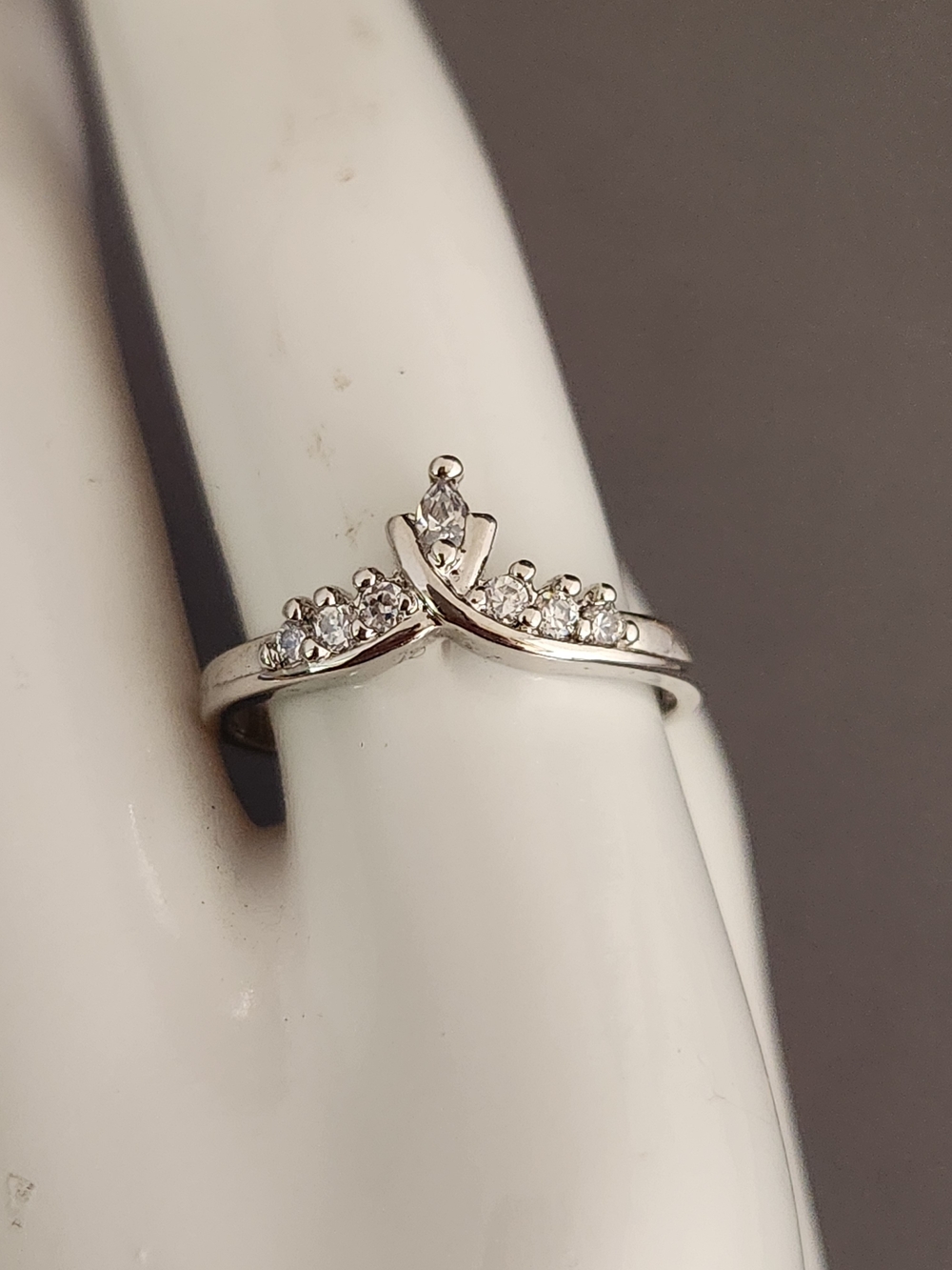 Silver Chevron Ring with Clear Stones